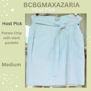BCBGMAXAZRIA SZ 6 Skirt Paper bag Striped Blue & Off White/pockets knee length